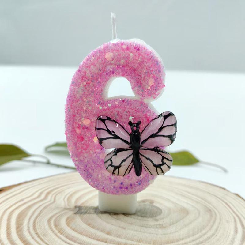 Pink Butterfly Princess Birthday Number Candles - Individually Packed and Creative Party Decorations