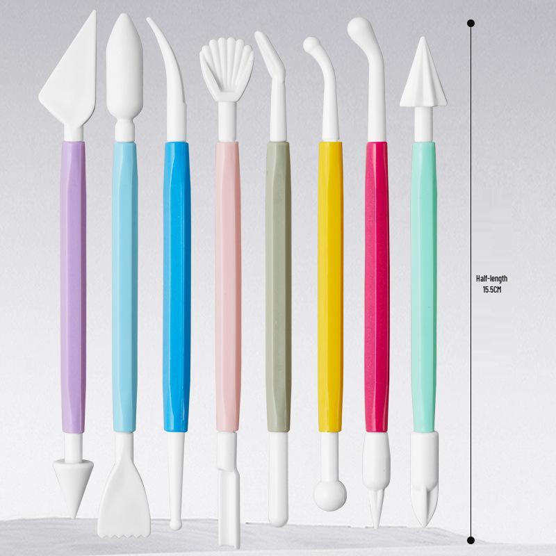 4-Color Clay Tool Set: 8-Piece Polymer, Oil, Pottery Clay Knives for DIY & Handmade Sculptures 8 Piece Plastic Embossing Tool Set for Clay