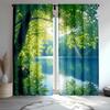2pcs Green Lake Forest Curtains - Serene Water & Tree Scene Window Treatment for Bedroom, Living Room, Kitchen, Office Home Deco