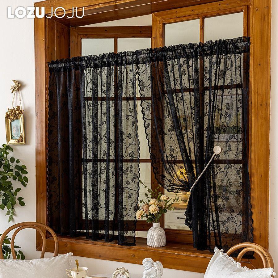 1PC LOZUJOJU French Rococo Style Sheer Curtain Pastoral Style Lace Half Curtain Door Curtain for Living Room Kitchen Cupboard Window Home Decor