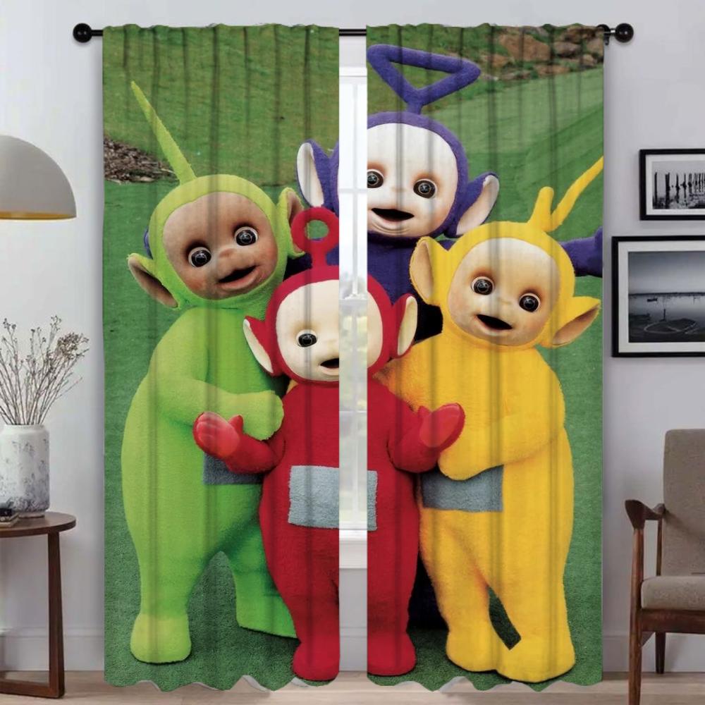 Nowoczesne zasłony do salonu 2 sztuki Rolety Teletubbies Zasłona zaciemniająca do pokoju 2 panele Dekoracja na Halloween Tiul do sypialni