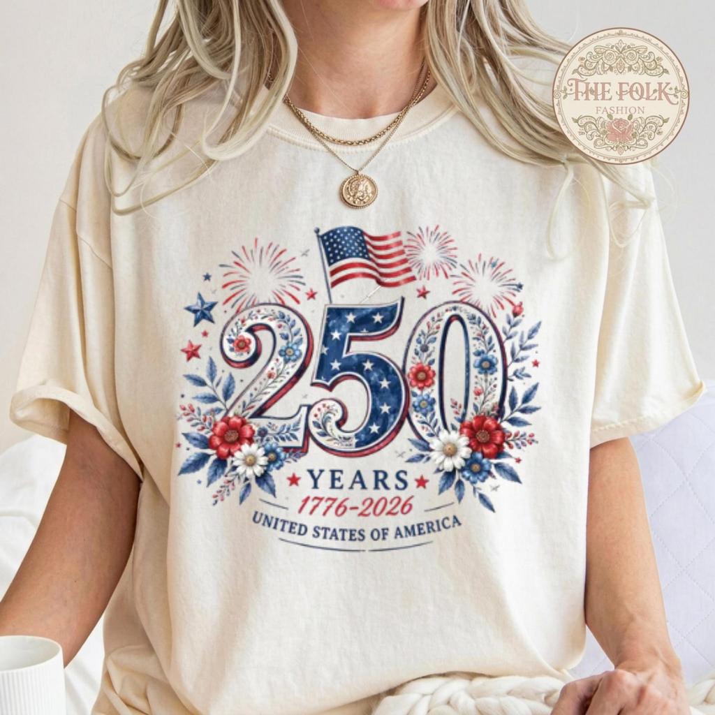 America 250th Anniversary Shirt, 250 Years of Liberty Tee, Vintage 1776-2026 Patriotic Floral Shirt, Comfort Colors USA Semiquincentennial
