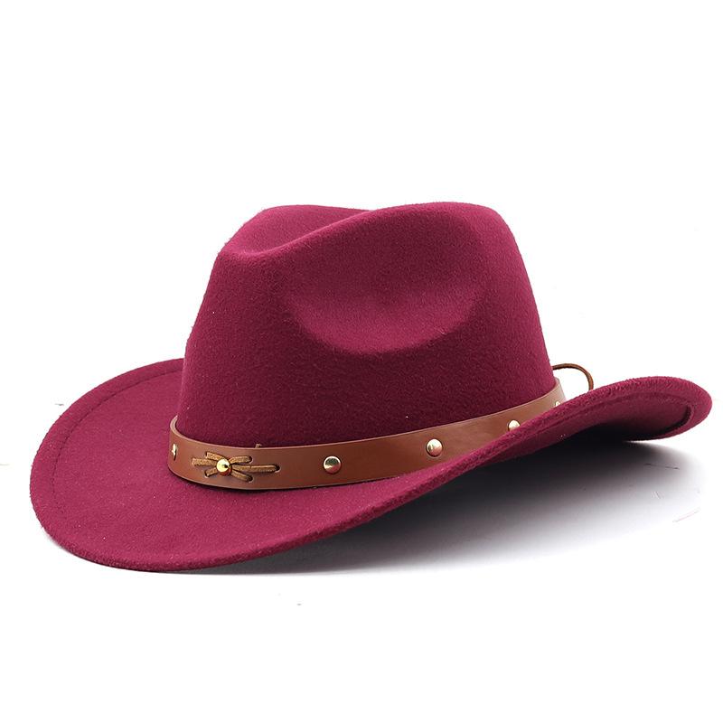 New woolen hat, western cowboy gift hat, brown belt, men's and women's couple hat, crimped hat