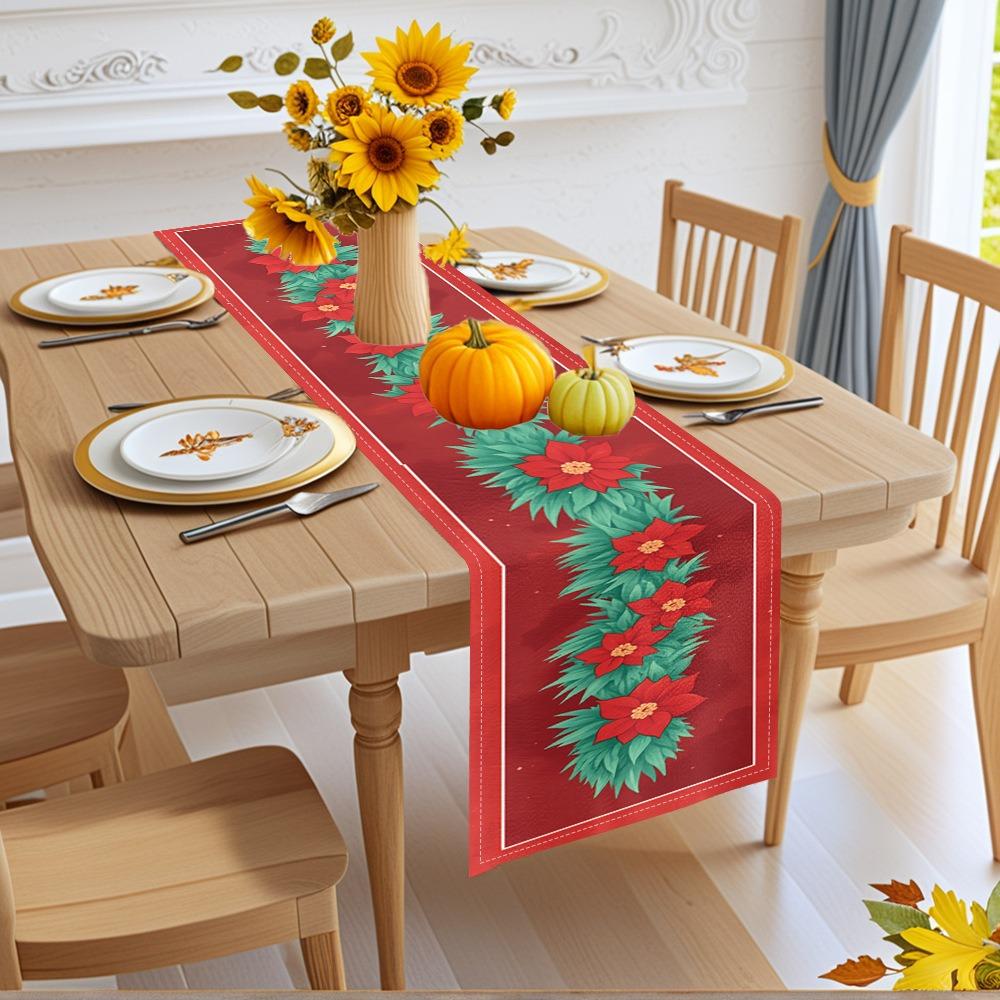 Christmas Table Runner Winter Snowman Santa Print Dining Table Mat for Holiday Decor