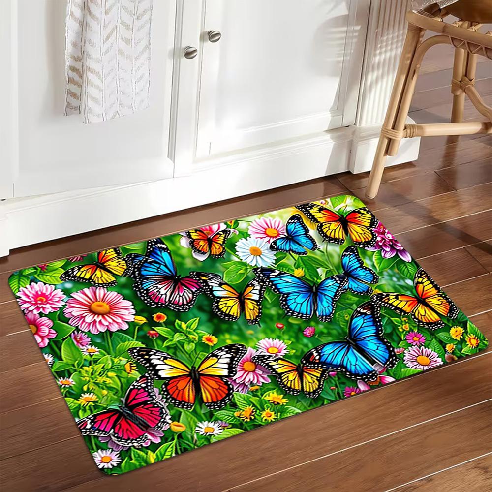 Butterfly Garden Wall Mural Decoration,Carpet,Living Room,Bedroom, Non-slip,Square rug
