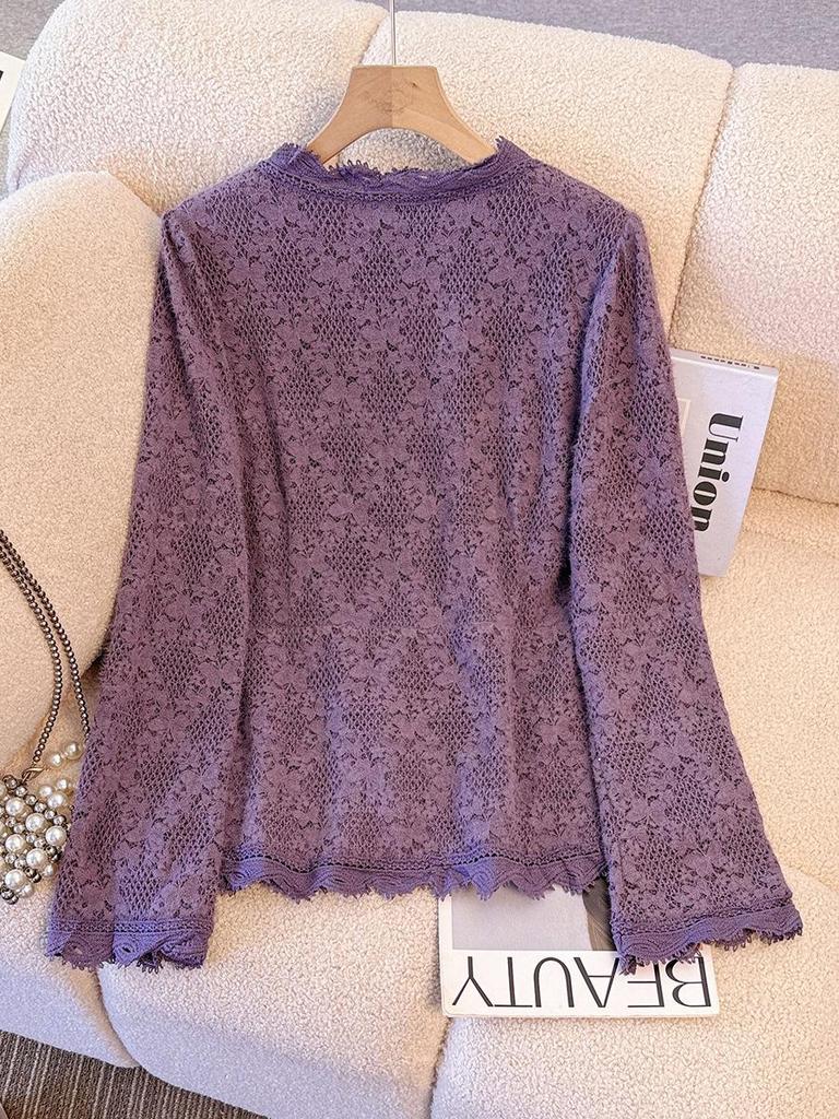 Plus Size Women's Elegant Purple Lace Top & Skirt Set for Spring/Autumn (130-300 Jin)