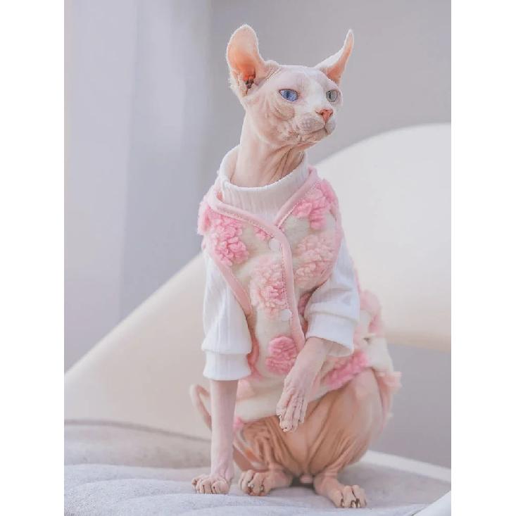 Warm Sweater Vest for Sphynx Cat Hairless Cat Clothes Sweet Pink Coat in Winter Coat Thicken Fleece Jacket for Kittens