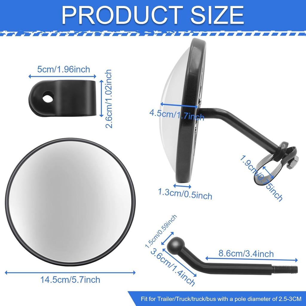 Biqing 2pcs Truck Auxiliary Mirror Round,5.7" HD Glass Convex Wide Angle Truck Under Mirror Adjustable Truck Undermirror Universal Black