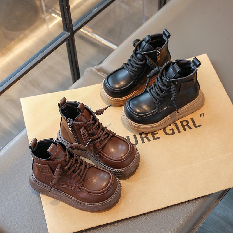 Girls' velvet Martin boots 2025 autumn and winter new thick-soled warm short boots children's leather boots girls' velvet cotton boots tide