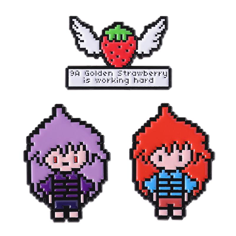 Game Characters Enamel Pins Custom Golden Strawberry Is Working Hard Brooches Lapel Badges Clothes Jewelry Gift for Kids Friends