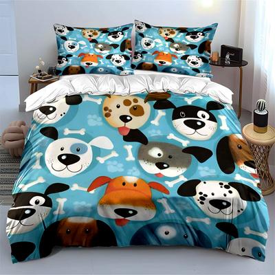 Cartoon Dog Pattern Decor Set Soft Comfortable Duvet Cover Bedding Set Included 1*Duvet Cover & 2*Pillowcases, Gift