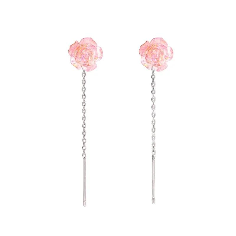 PONYKISS Silver Colorful Rose Cute Plant Stud Earring for Women Minimalist Fine Piercing Screw Bead Accessories
