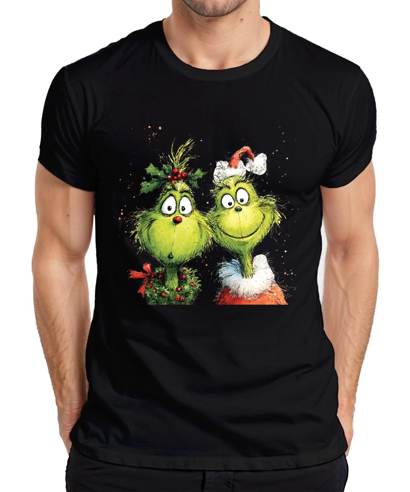Grinch Weihnachten lustig Paar Kranz Holly Santa Hut Retro Herren T-Shirt XXL