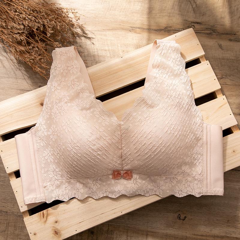 October Follows Spring and Summer Natal Year Bra Thin Large Size Without Steel Ring Lace Large Chest Small Bra