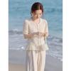 Elegant French Style Lace Patchwork Round Neck Blouse