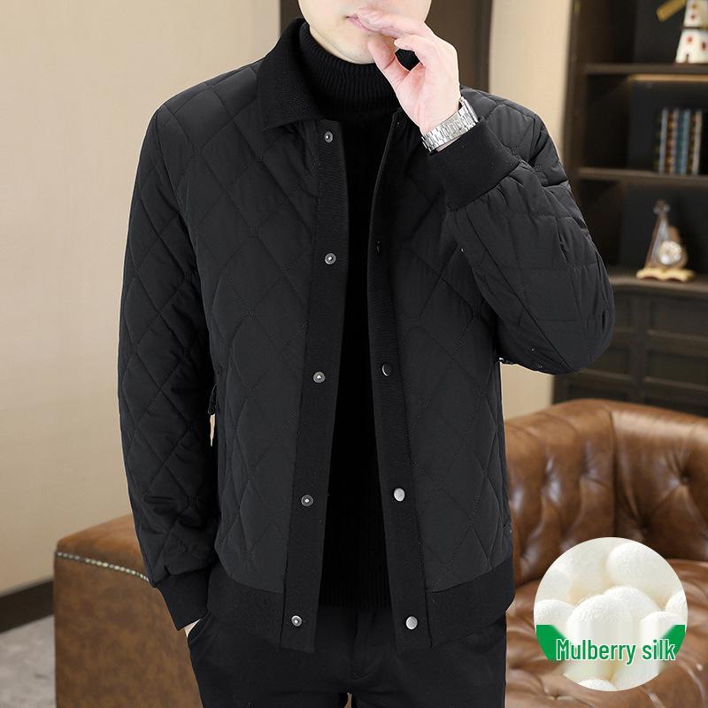 Men's Winter Mulberry Silk Quilted Jacket: Youthful, Casual, High-End Padded Coat for Dad