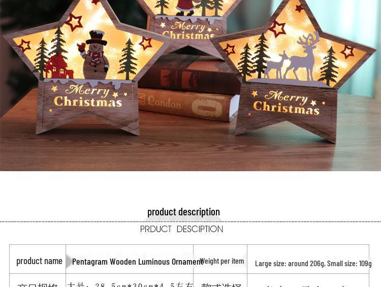 Glowing Wooden Star Ornament for Christmas Window Display