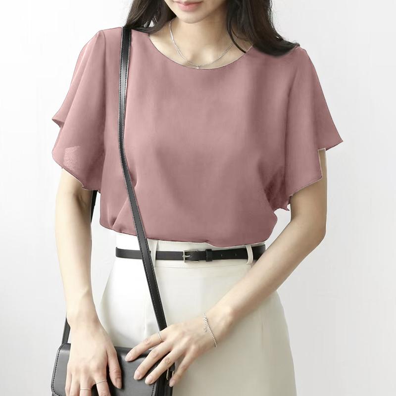 

ZANZEA Женская свободная повседневная летняя блузка с коротким рукавом и круглым вырезом S фиолетовый