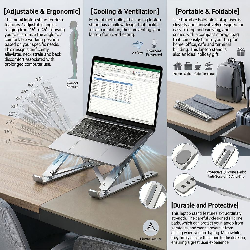 All Metal Adjustable Tablet Stand Universal Portable Desk Holder Flexible Mount Bracket for Notebook iPad All Tablets
