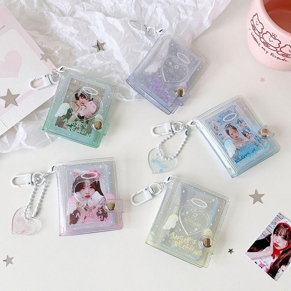 32 Clear Pockets Mini Photo Album Shining Star Keychain Kpop Card Binder Cute Photo Storage Album