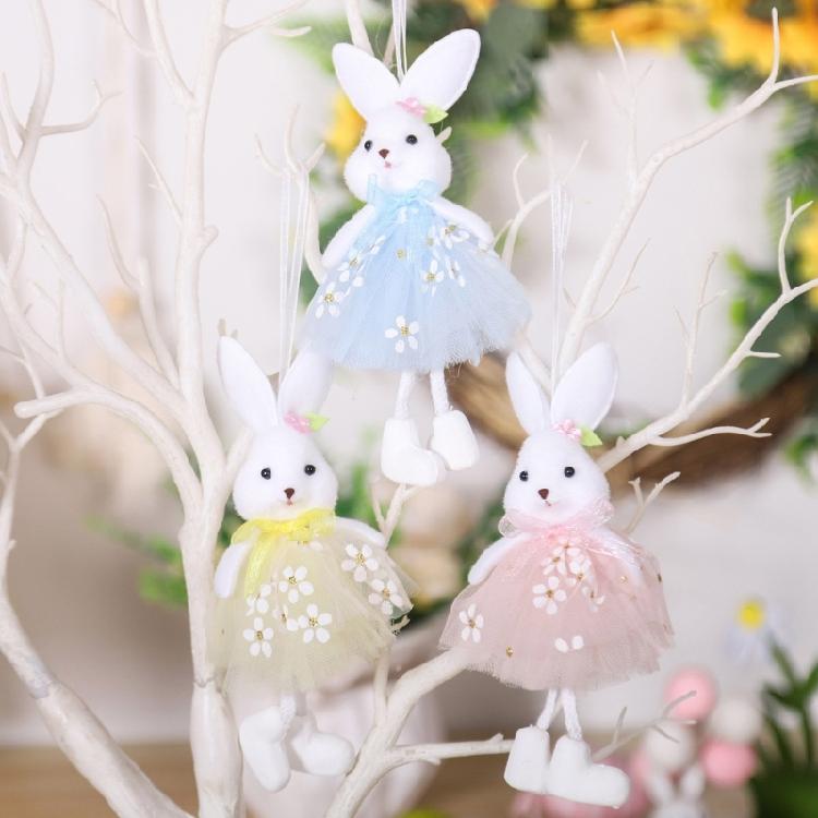 4Pcs Holiday Rabbit Ornaments with Dress Finish for Decorating Holiday Tables Garden and More