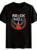 Men'S Red Electric Guitar Graphic T-Shirt with "ROCK AND ROLL" Design - Black Ca