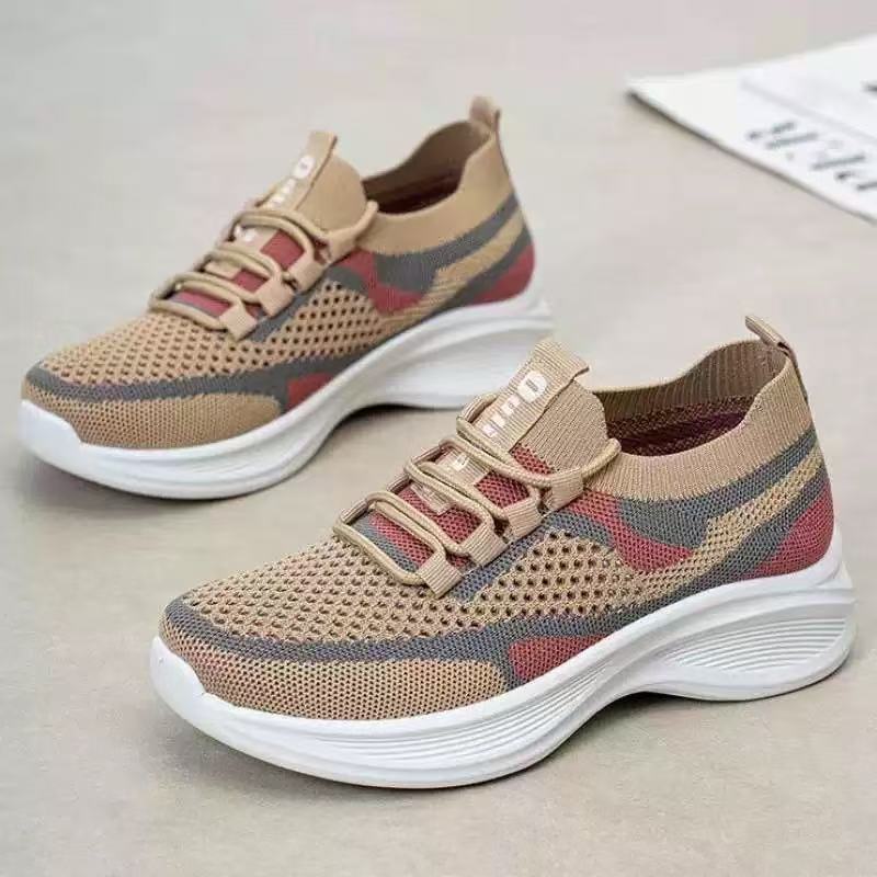 Flying Woven Women's Shoes Spring New Mesh Breathable Outdoor Comfortable Simple Lightweight Platform Sports Shoes