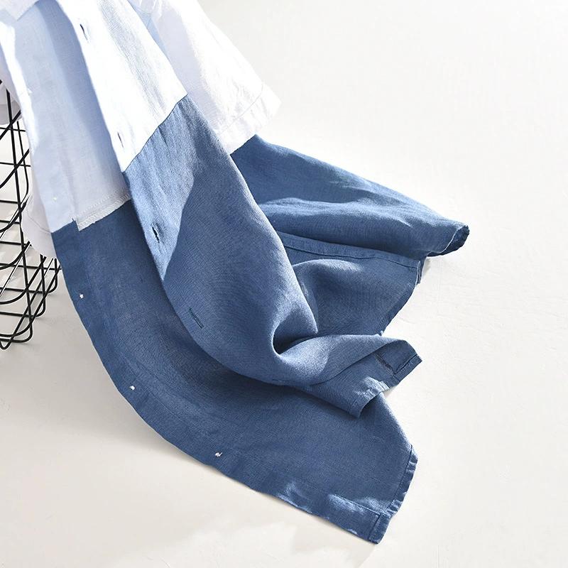 Men's Summer Splicing Thin Section Linen Short-sleeved Shirt Loose Breathable Handsome Lapel Blouse