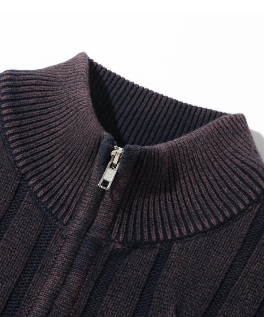 TRILLION Vintage Washed Cable 2-Way Zip-Up Knit (Plum Navy)