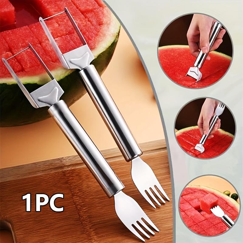 2-in-1 Stainless Steel Watermelon Slicer & Fork - Easy Cutting and Serving Tool for Kitchen and Restaurant Use