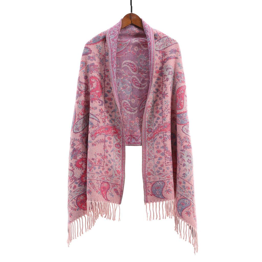 High-End Red Angora & Imitation Cashmere Ethnic Style Scarf Shawl