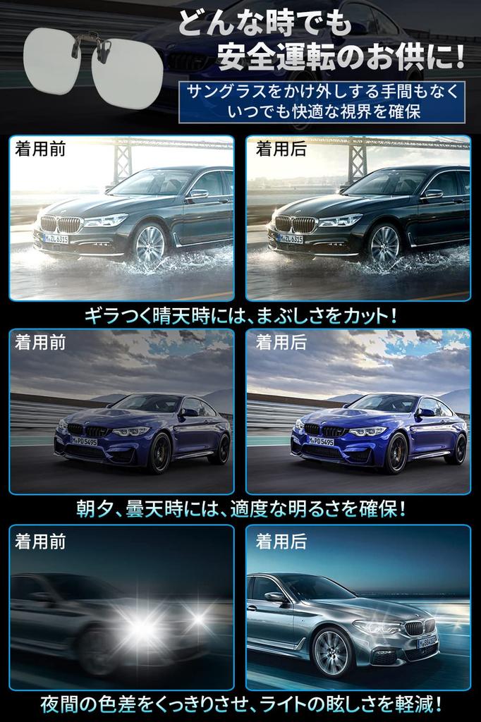 [KANGYONG] Photochromic Clip-on Sunglasses, Polarized Lenses, Attaches to Glasses, Flip-up Style, for Driving
