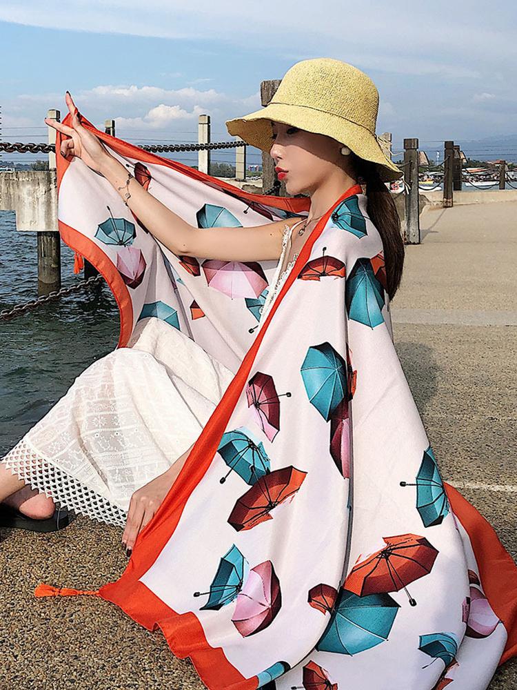 Yto Scarf Women's New Satin Summer Hijab Silk Scarf Vintage Print Wrap Shawl Mujer Bandana Sarong Beach Vacation Pareo Bufanda Foulard Stole Cm