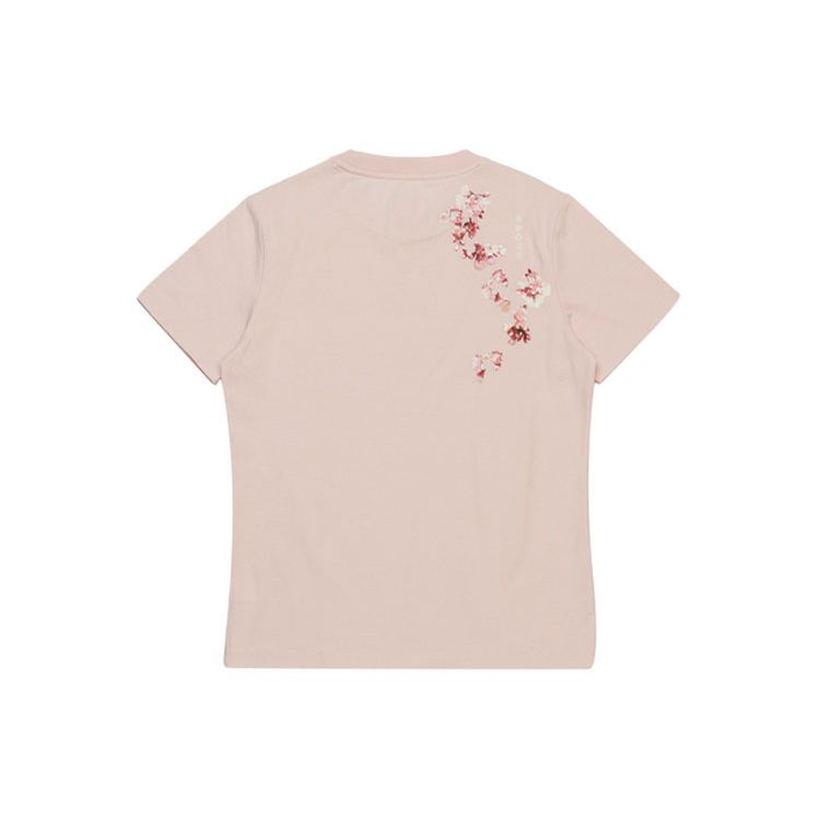 Camiseta Manga Curta Gola Redonda Estampa Sakura Li Ning Feminina Tops Rosa AHSR626-2