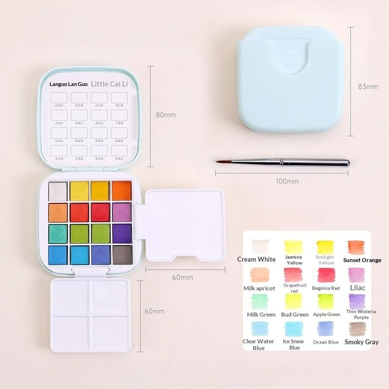 

New 1Set Travel Sketching Painting Box 16Colors Mini Solid Watercolor Paint Kit With Brush & Palette For Art Drawing Sketching