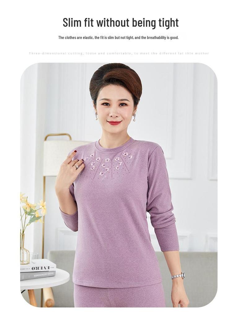 Plus-Size Seamless Thermal Underwear Set for Middle-Aged and Elderly Women - Fleece-Lined for Autumn Comfort