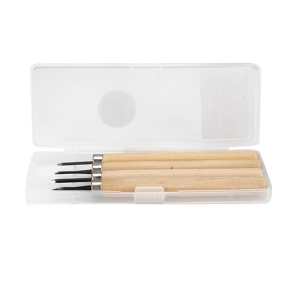 4PCS Steel Wood Carving Knife Small Flat Diagonal Round Carving Tools Set Triangle Graver Manual Sharpener Chisel Sets Carpenter