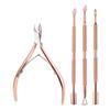 Gold Stainless Steel Cuticle Nipper Set with Dual-Headed Pusher and Nail Clippers