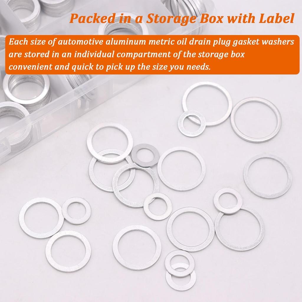 580PCS Oil Crush Washer,18 Sizes Oil Drain Plug Gaskets Assortment Kit,Automotive Aluminum Drain Plug Washer M6 M8 M10 M12 M14 M16 M18 M20 M22 M24