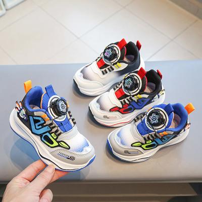 Children's Sneakers Spring and Autumn Boys' Casual Shoes, Swivel Buttons Girls' Running Shoes Breathable Baby Net Shoes Single