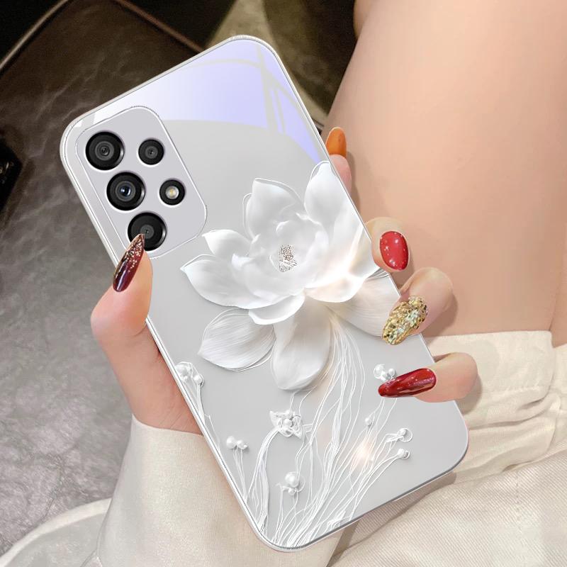 Bright Dark Purple Lotus For Samsung Galaxy S10 4G S20 11E 30 S21 21Fe 22 S24 Pro S23 Ultra 5G S8 S9 Tempered Glass Phone Case