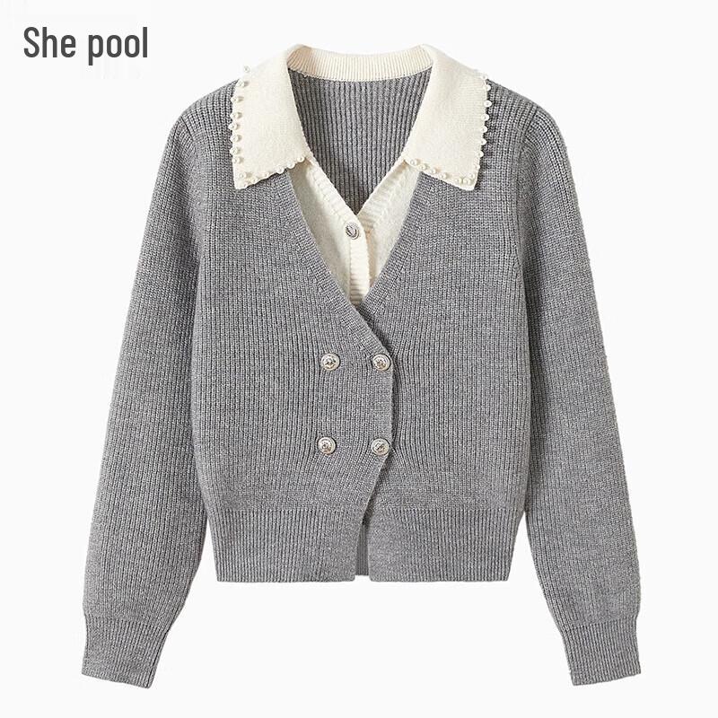 

Color-block Faux Two-piece Knit Cardigan S