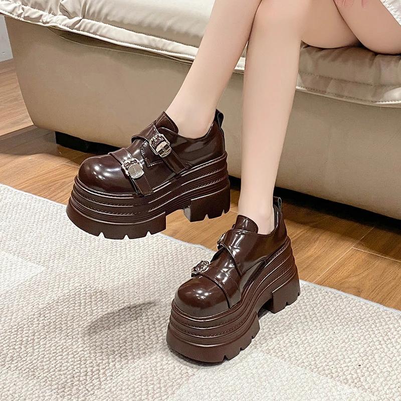 Fashion New Spring 10CM Platform Women Loafers Shoes Flats Casual Walking Shoes Woman 2025 Designer Leather Sneakers Mujer Zapatos Pumps