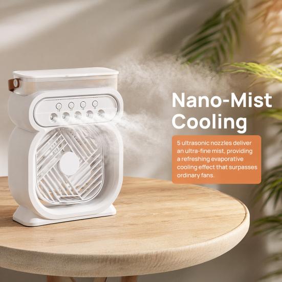 Misting Desktop Fan, Portable Cooling Fan with Water Spray, 450ml Tank ,Timer, Ambient Light, 3 Speed USB Rechargeable Mini Fan for Home Office Travel