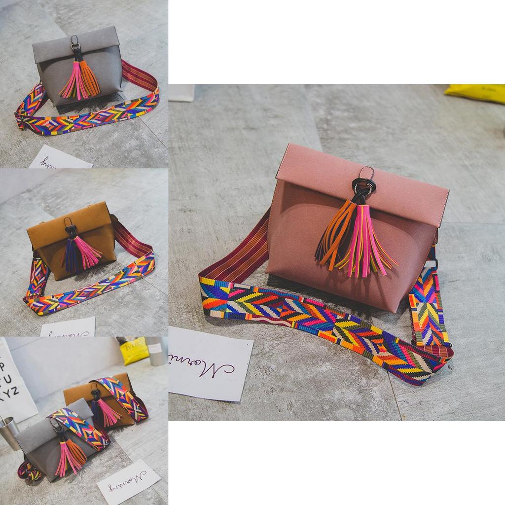 Chic Frosted Small Bread Color Straps Tassel Women's Shoulder Bag For Everyday Use