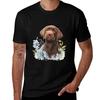 Chocolate Labrador Puppy With Blue Flowers Cute Chocolate Lab Puppy Tshirt Casual Trendy Short Sleeve Tshirt