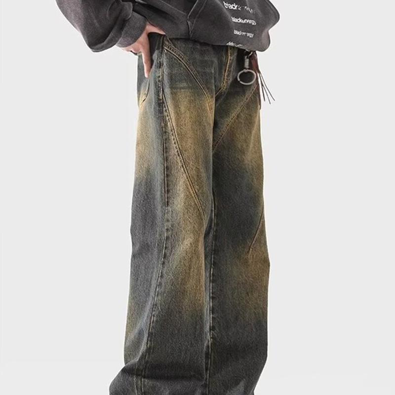 Jeans Men's Loose Straight Wide Legs American High Street Vibe Pants Trendy Brand Ruffian Handsome Trousers Washed and Wear-resistant