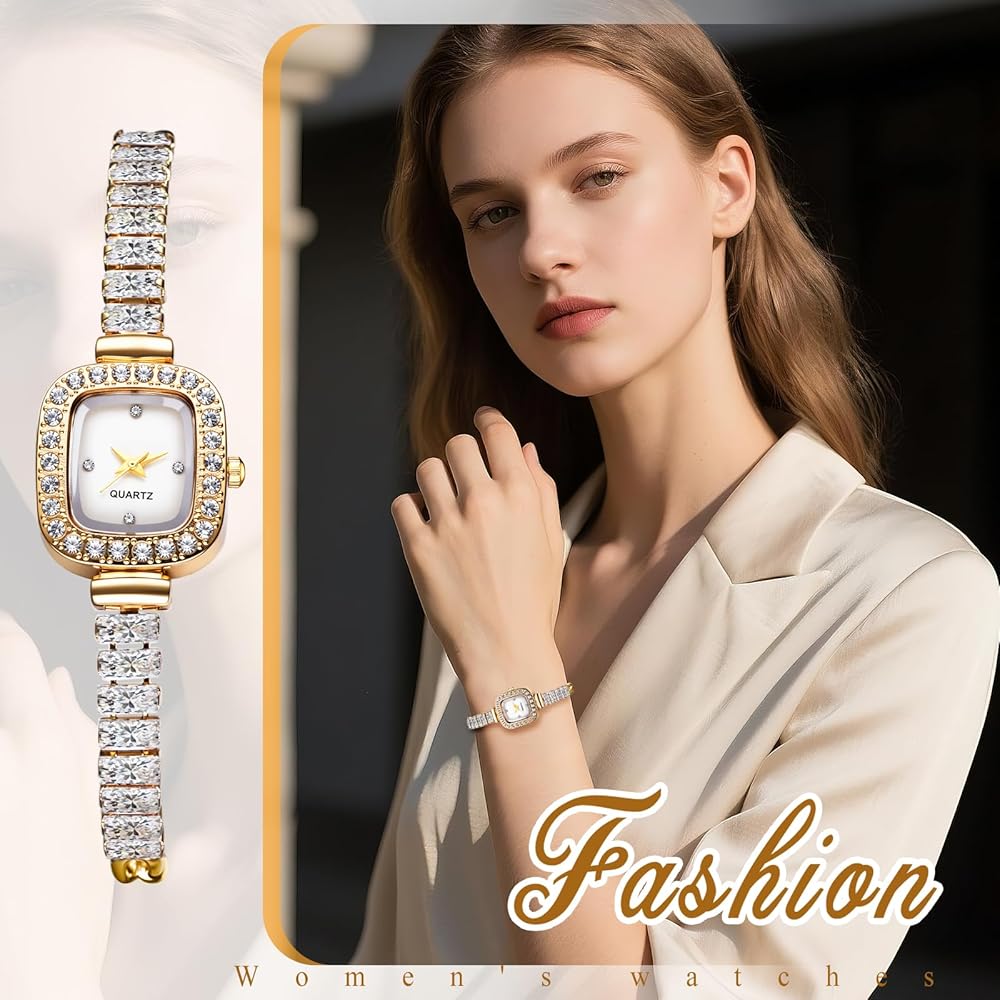 Square Women's Bracelet Watch Cute Sparkling Diamond Analog Waterproof Stainless Steel Quartz Fashion Watch