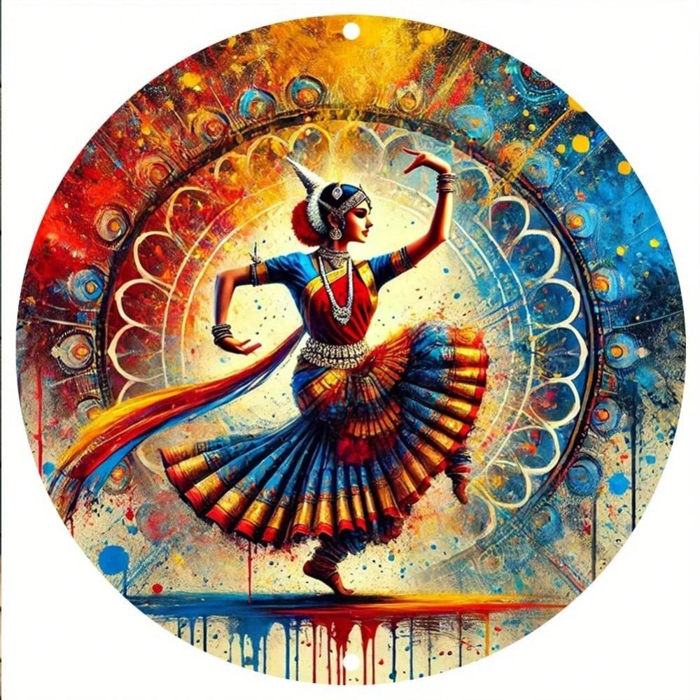 Tin Wall Art Vintage Girl Silhouette Canvas Painting Round Metal Sign Home Cafe Decor 20x20