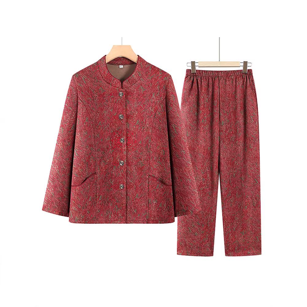 Elegant Two-Piece Spring & Autumn Shirt Suit for Middle-Aged and Elderly Women